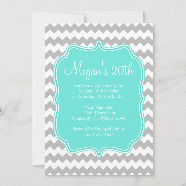 Blue Quatrefoil Chevron Birthday Invitation (Front)