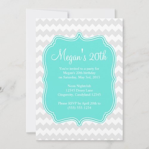 Blue Quatrefoil Chevron Birthday Invitation