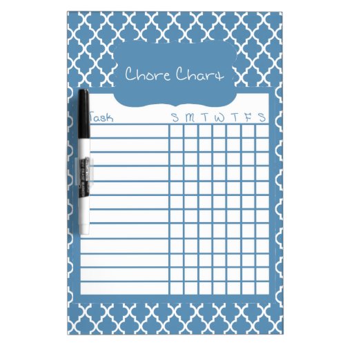 Blue Quatrefoil Chore Chart Dry Erase Board