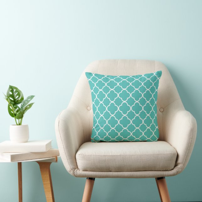 Blue Quatrefoil, Latticework, Moroccan Trellis Throw Pillow (Chair)