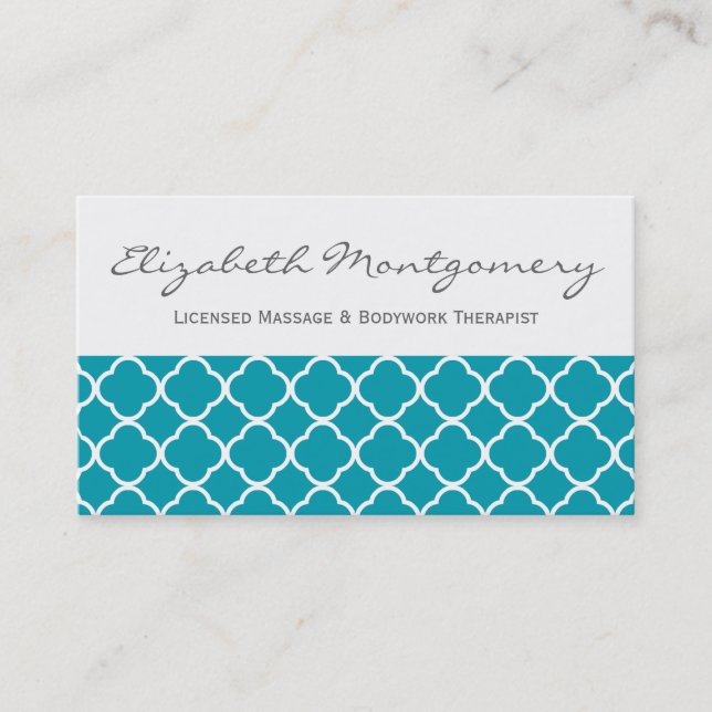 Blue Quatrefoil Modern Appointment Business Crd Card (Front)