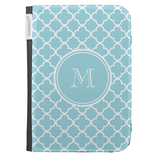 Blue Quatrefoil Pattern, Your Monogram Kindle Cases (Front)