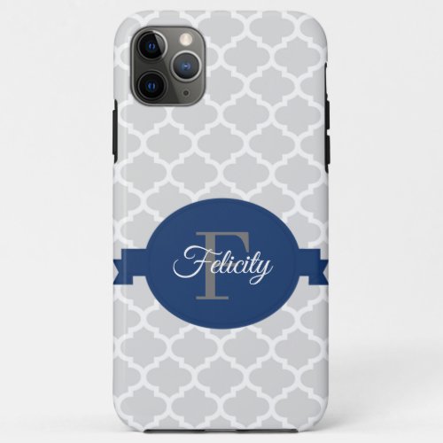 Blue Quatrefoil Personalized iPhone 11 Pro Max Case