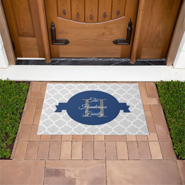 Blue Quatrefoil Personalized Doormat (Outdoor)