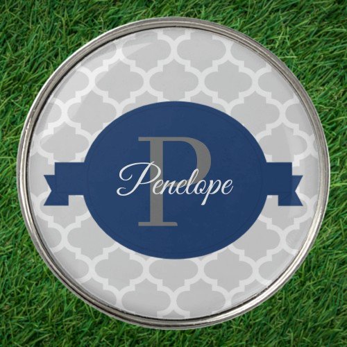 Blue Quatrefoil Personalized Golf Ball Marker