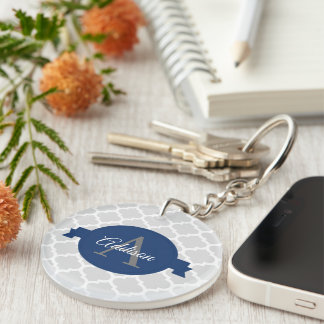 Blue Quatrefoil Personalized Keychain