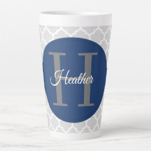 Blue Quatrefoil Personalized Latte Mug