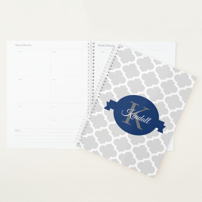 Blue Quatrefoil Personalized Planner (Display)