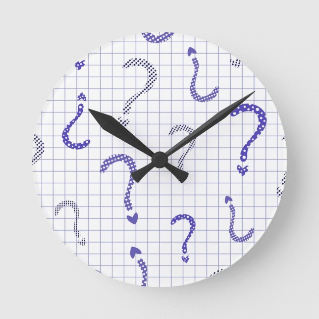 Blue question mark seamless pattern round clock (Front)