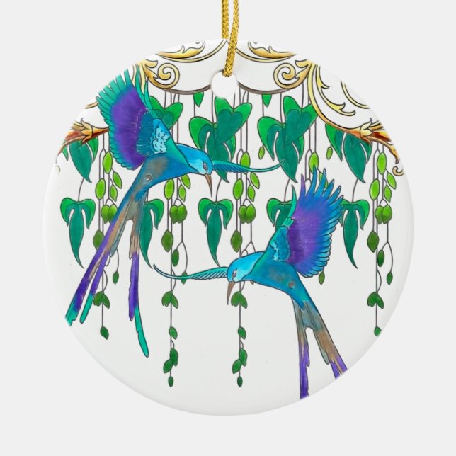 Blue Quetzal Bird Ceramic Ornament (Front)