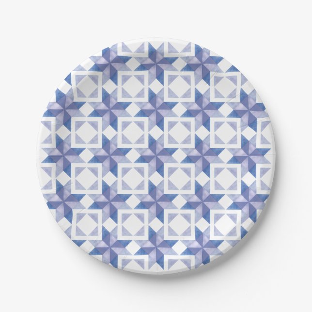 Blue Quilt Block Paper Plates (Front)