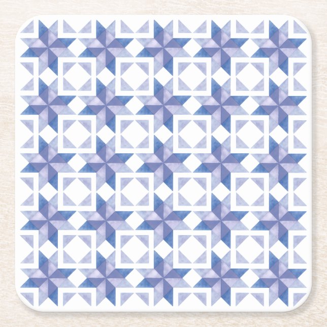 Blue Quilt Block Square Paper Coaster (Front)