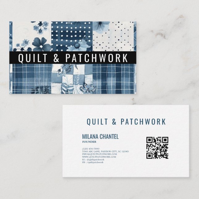 Blue Quilt Patchwork Handmade Clothing  Business Card (Front/Back)