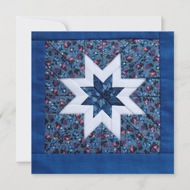 blue quilt star invitation (Front)