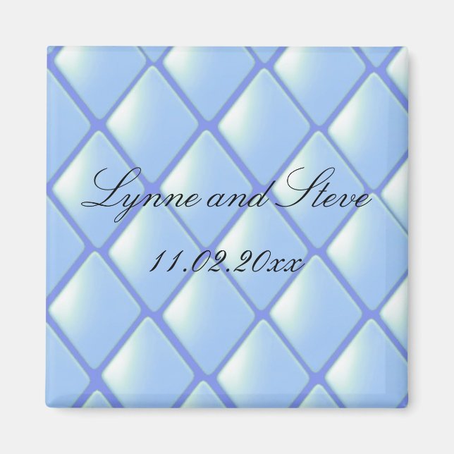 Blue Quilted Diamond Save the Date Magnet (Front)