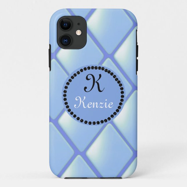 Blue Quilted Diamond With Monogram Case-Mate iPhone Case (Back)