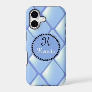 Blue Quilted Diamond With Monogram iPhone 17 Case