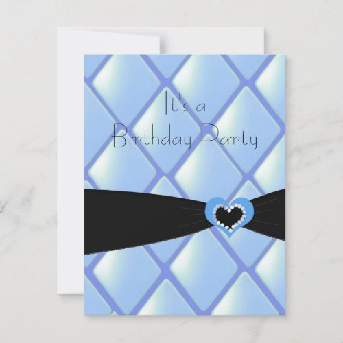 Blue Quilted Diamonds Birthday Invitation