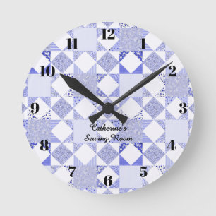 Blue quilting clock sewing room quilt decor