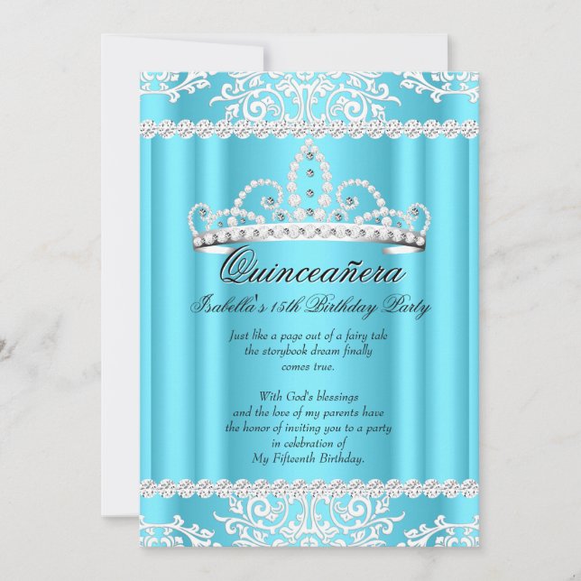 Blue Quinceanera 15th Birthday Party Tiara 2 Invitation (Front)