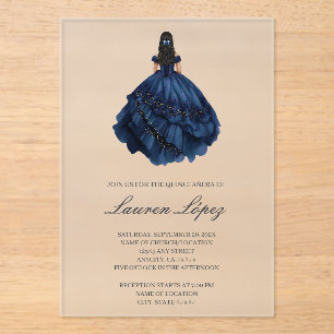 Blue quinceañera acrylic invitations