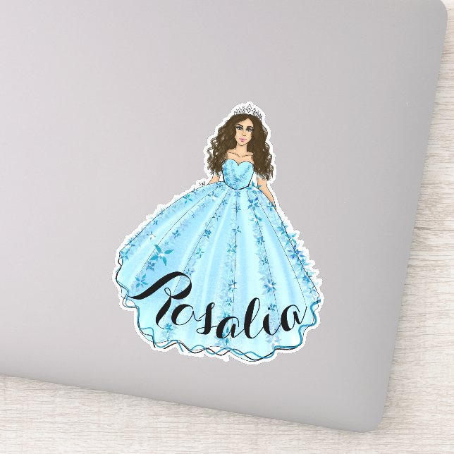Blue Quinceañera Custom Name Birthday Sticker (Detail)