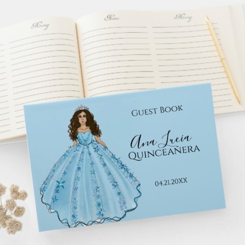 Blue Quinceanera Dress Illustration Guest Book