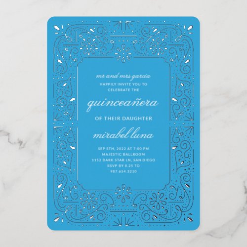 Blue Quinceaera invitaciones Foil Invitation