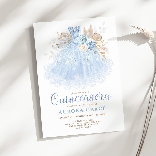Blue Quinceaera Princess Dress Mis Quince 15 Aos Invitation