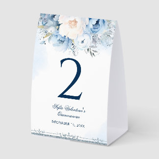 Blue Quinceañera Table numbers Paper Table Tent