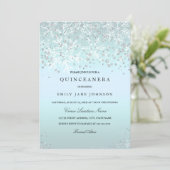 Blue Quinceanera Winter Wonderland Snowflakes Invitation (Standing Front)