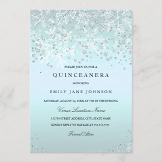 Blue Quinceanera Winter Wonderland Snowflakes Invitation