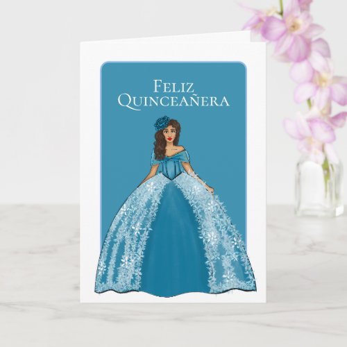 Blue Quinceanera With Florals Quince Birthday Card