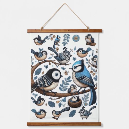 Blue Quirky Birds Hanging Tapestry