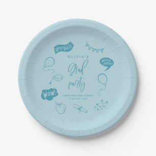 Blue Quirky Grad Icons Graduation Party Paper Plates
