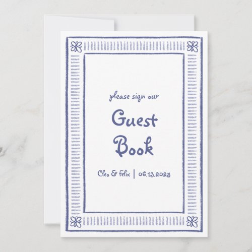 Blue Quirky Hand Drawn Wedding Guest Book Sign