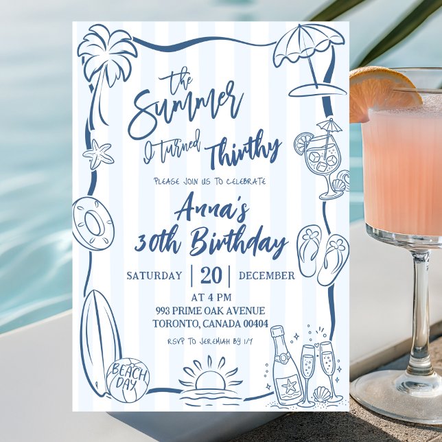 Blue Quirky Handwritten Summer I Turned Birthday Invitation (Creator Uploaded)