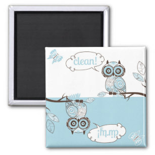 Blue Quirky Owl Clean Dirty Dishwasher Magnet