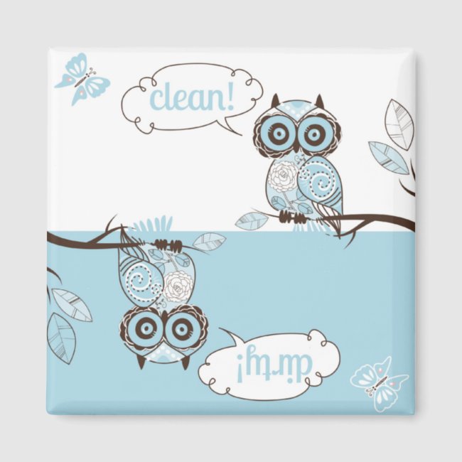 Blue Quirky Owl Clean Dirty Dishwasher Magnet