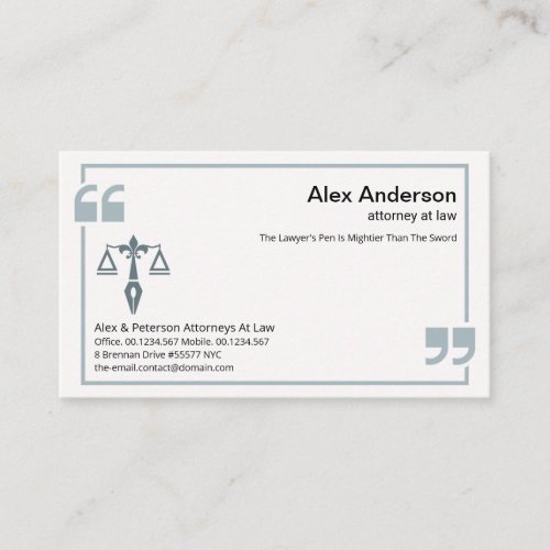Blue Quotation Mark Frame Law Scales Of Justice Business Card