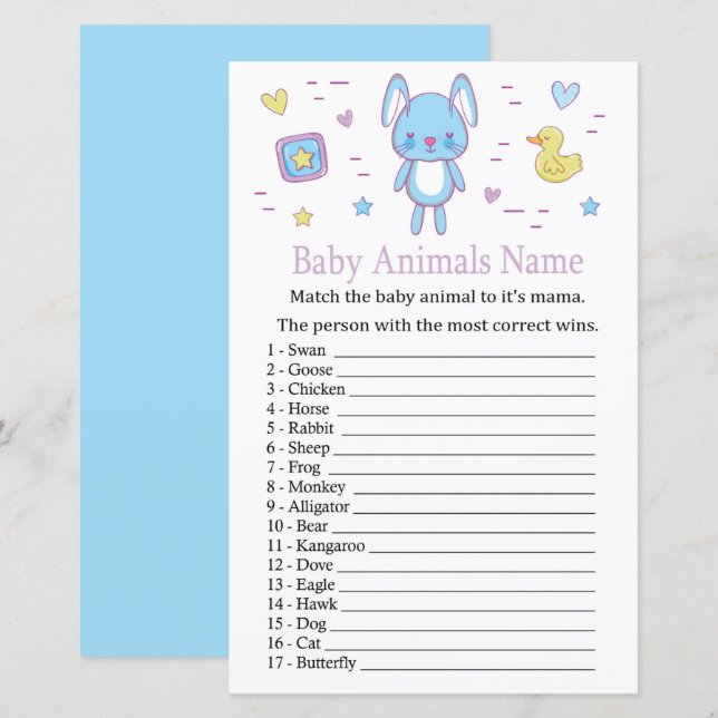 Blue Rabbit Baby Animals Name Game (Front/Back)