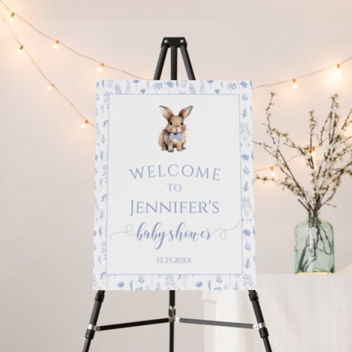 Blue rabbit baby boy shower welcome sign board