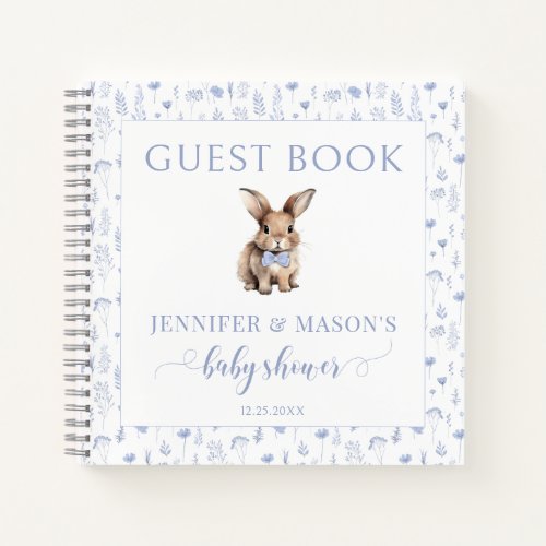 Blue rabbit baby shower guest book gift notebook