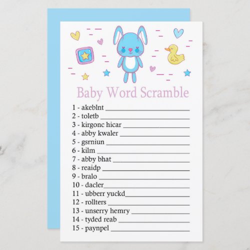 Blue Rabbit Baby word scramble game