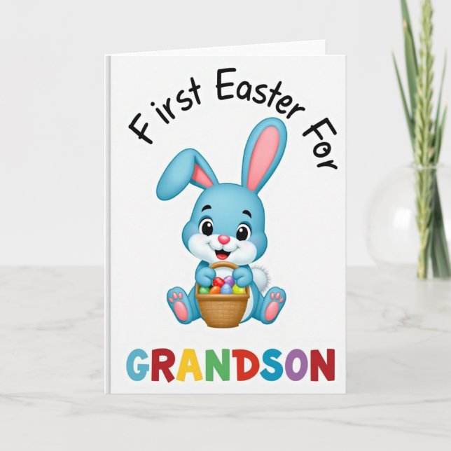 Blue Rabbit Basket Celebration Card (Front)