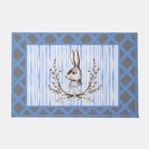 Blue Rabbit Bunny Cotton French Country  Door Doormat