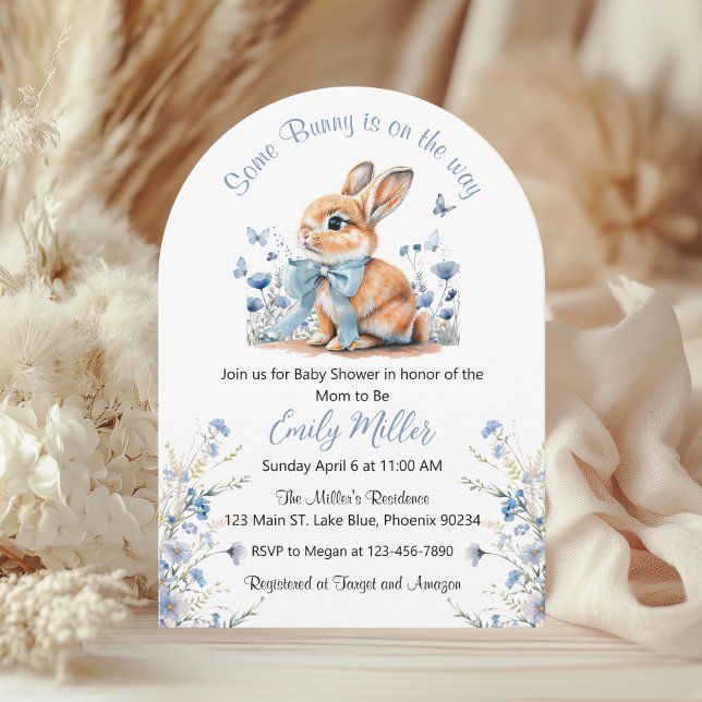  Blue Rabbit Bunny Wildflower Baby Shower Invitation (Creator Uploaded)