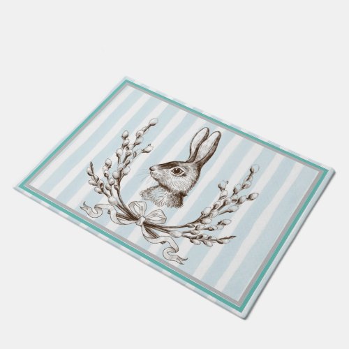 Blue Rabbit Cotton Watercolor French Country  Doormat