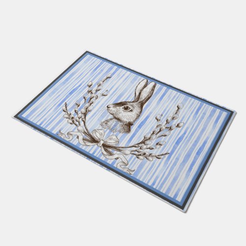 Blue Rabbit Cotton Watercolor French Country  Doormat