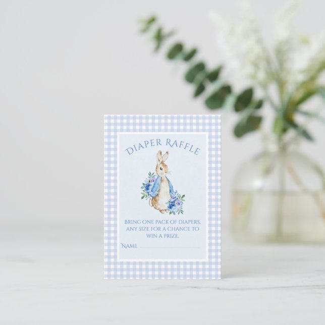 Blue Rabbit Diaper Raffle Baby Shower Enclosure Card (Standing Front)